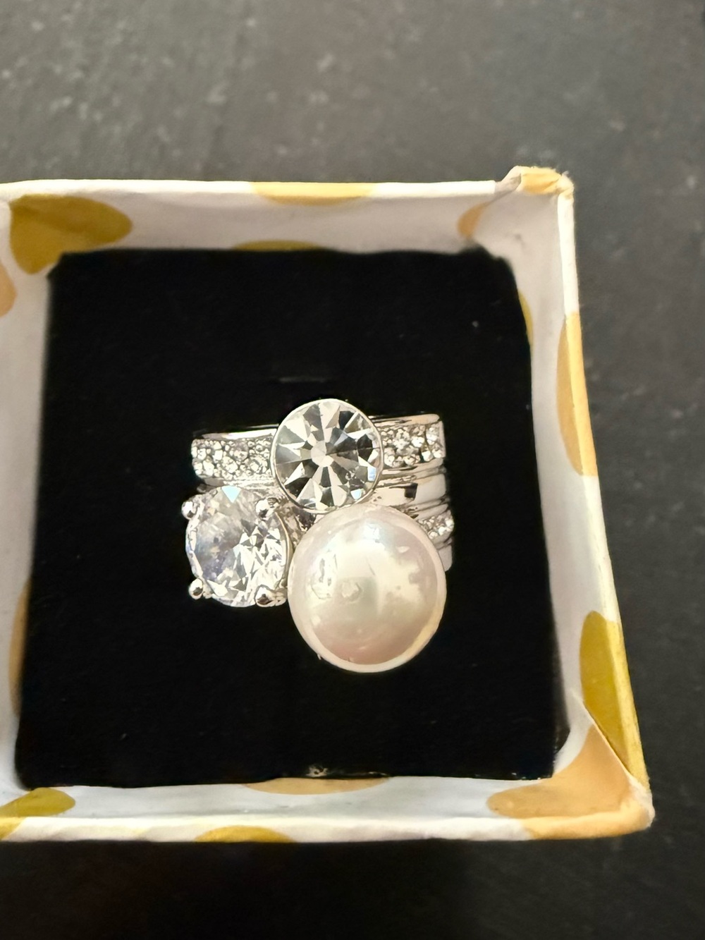 Silver Pearl and Crystal Statement Ring - Women Jewelry